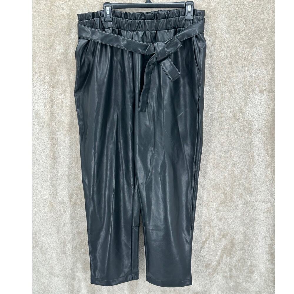Avec Les Filles Pants Women Large Black Vegan Leather Paperbag Grunge Edgy Party